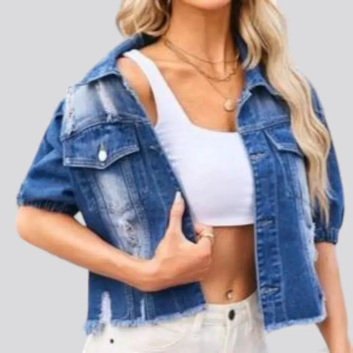 Half-rubber-sleeves women's denim jacket
