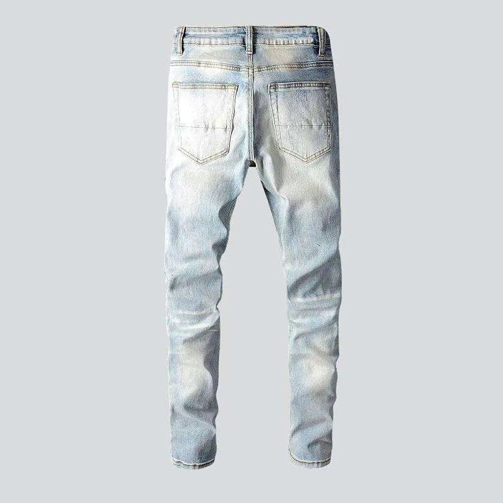 Crystal-embellished patchwork men's jeans