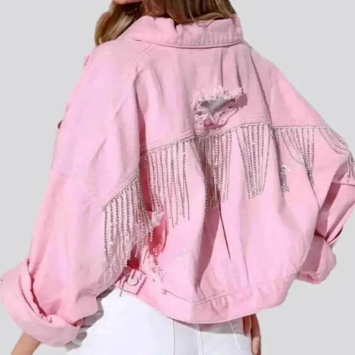 Distressed diamond jean jacket for women | Jeans4you.shop
