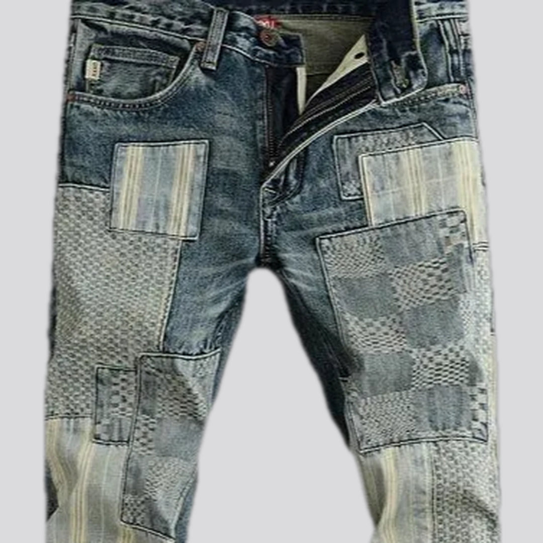 Checkerboard striped loose jeans for men