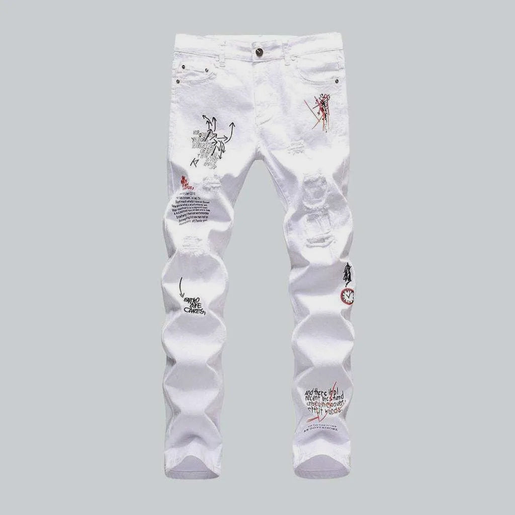 Letters print ripped men's jeans | Jeans4you.shop
